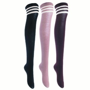 AATMart JMYP1022 big girls' women's thigh-high socks — assorted colors, 3 pairs